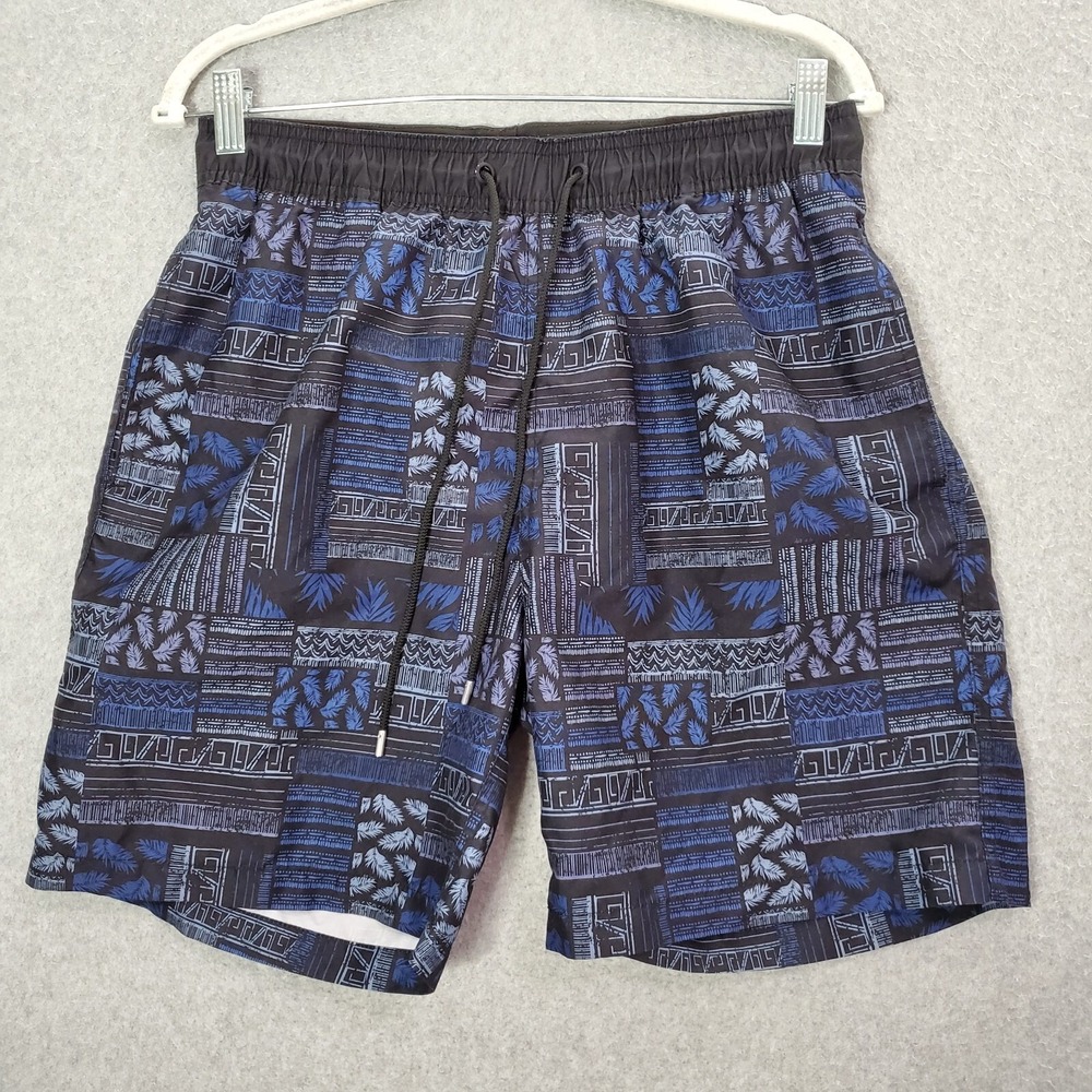 Kirkland Men Swimwear‎ M Blue Trunks Hawaiian Tropical Leaves Outdoor Beach Surf